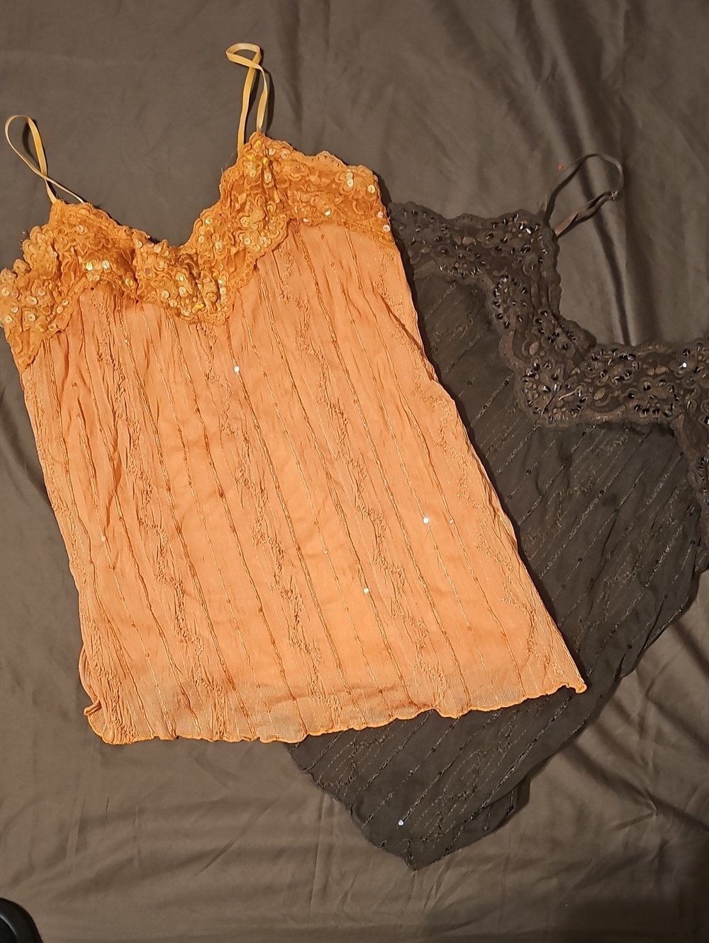 Beaded Peach & Black Lace Camisole Set - Picture 2 of 2